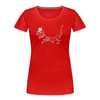 Gecko Deluxe mit Hut und Fliege - Frauen Premium Bio T-Shirt - Rot - Vorne - Mia (176cm)