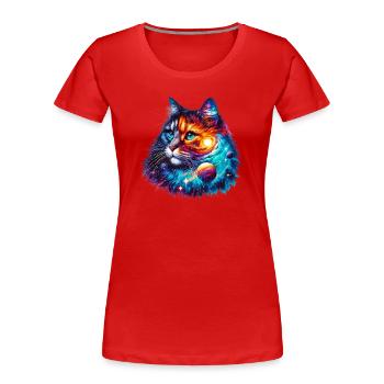 Katze - Frauen Premium Bio T-Shirt - Rot - Vorne - Mia (176cm)