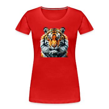 Geometric Lion Head Art Print - Women's Premium Organic T-Shirt - red - Front - Mia (176cm)