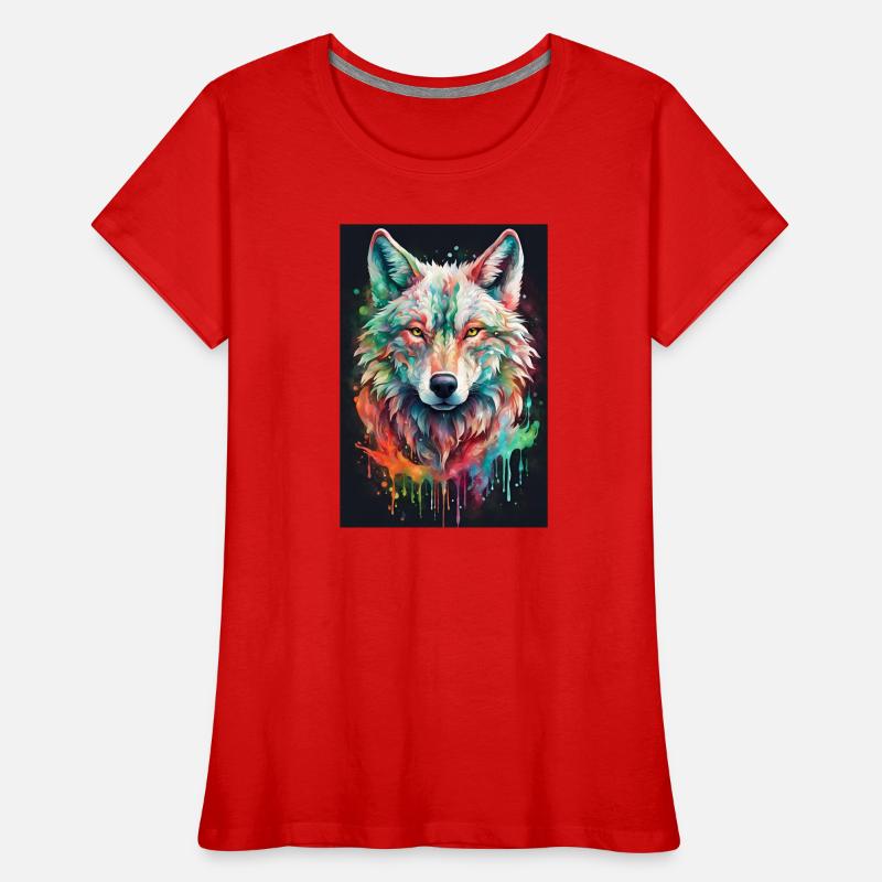 Bunter Wolfkopf Farbexplosion Frauen Premium Bio T-Shirt
