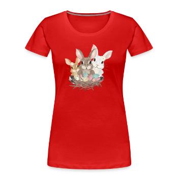 cute easter bunnies family with pastel easter eggs - Women's Premium Organic T-Shirt - red - Front - Mia (176cm)