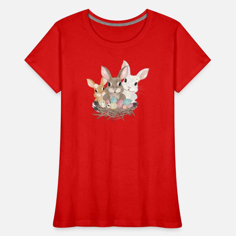 cute easter bunnies family with pastel easter eggs Women's Premium Organic T-Shirt