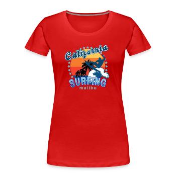 Kalifornisches Surfen in Malibu. - Frauen Premium Bio T-Shirt - Rot - Vorne - Mia (176cm)