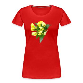 Zarte Gelbe Calla Blüten - Frauen Premium Bio T-Shirt - Rot - Vorne - Mia (176cm)