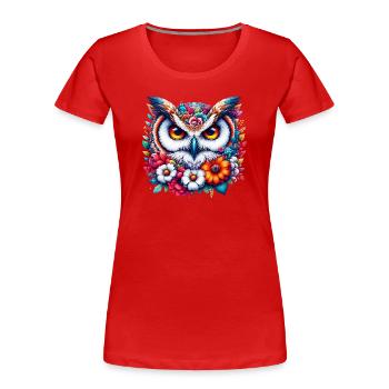 Hibou décoré de fleurs - T-shirt bio Premium Femme - rouge - Devant - Mia (176cm)