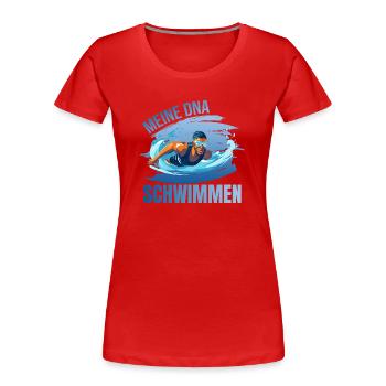 Meine DNA - Schwimmen - Frauen Premium Bio T-Shirt - Rot - Vorne - Mia (176cm)