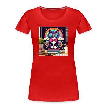 Fleißige Katze mit Brille - Frauen Premium Bio T-Shirt - Rot - Vorne - Mia (176cm)