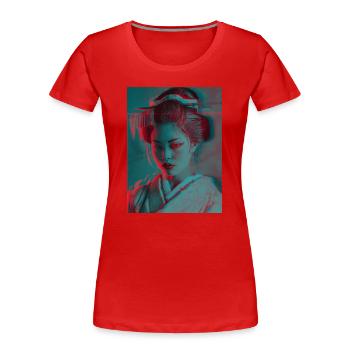 Glitch Geisha Neon-Porträt - Frauen Premium Bio T-Shirt - Rot - Vorne - Mia (176cm)