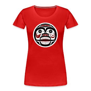 Crâne pleureur d’art amérindien rouge noir haïda - T-shirt bio Premium Femme - rouge - Devant - Mia (176cm)