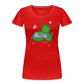 Erdbeerzeit, Naschkatze - Frauen Premium Bio T-Shirt - Rot - Vorne - Mia (176cm)