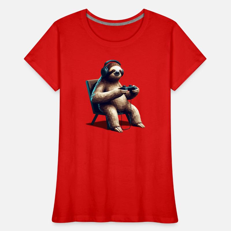 Faultier Gamer mit Headset & Controller Low Poly  Frauen Premium Bio T-Shirt