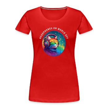LGBT. Casque sur le monde éteint - T-shirt bio Premium Femme - rouge - Devant - Mia (176cm)