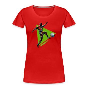 dynamic soccer player playing soccer - Women's Premium Organic T-Shirt - red - Front - Mia (176cm)