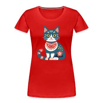 cute folklore cat - Women's Premium Organic T-Shirt - red - Front - Mia (176cm)