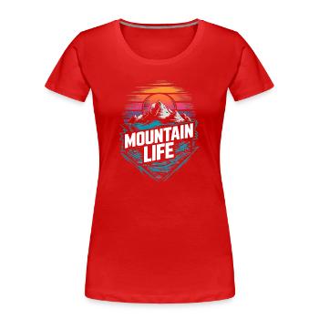 Montagnes énergiques et coucher de soleil - T-shirt bio Premium Femme - rouge - Devant - Mia (176cm)