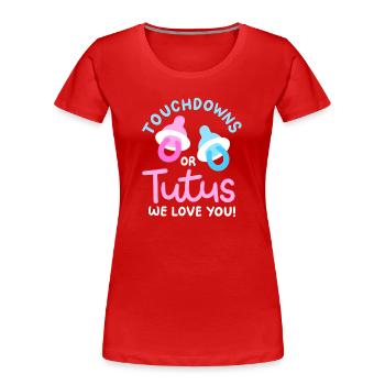 Touchdowns oder Tutus für Gender-Reveal-Partys - Frauen Premium Bio T-Shirt - Rot - Vorne - Mia (176cm)