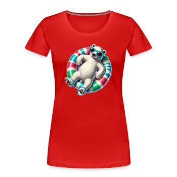 Ein relaxter Eisbär auf einem Schwimmreifen - Frauen Premium Bio T-Shirt - Rot - Vorne - Mia (176cm)
