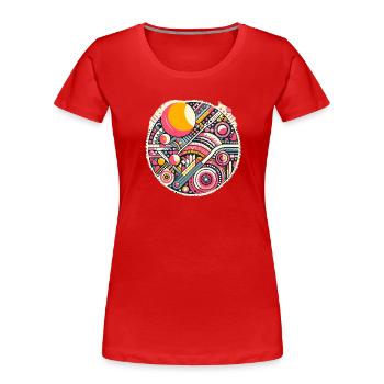 Neon Geometry — Orbit Bloom - Frauen Premium Bio T-Shirt - Rot - Vorne - Mia (176cm)