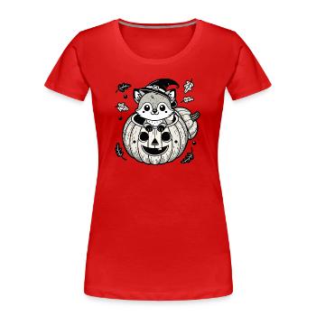 Halloween-Fuchs im Kürbis:Süßer Gruselspaß - Frauen Premium Bio T-Shirt - Rot - Vorne - Mia (176cm)