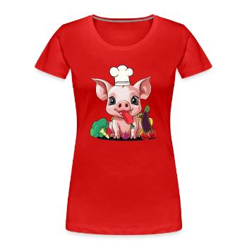 Cochon Légume Cuisinier Cuisinier Cuisinier Porcelet - T-shirt bio Premium Femme - rouge - Devant - Mia (176cm)