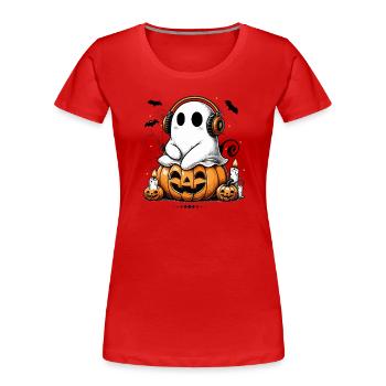 fantôme cool avec des écouteurs sur la citrouille d’halloween - T-shirt bio Premium Femme - rouge - Devant - Mia (176cm)