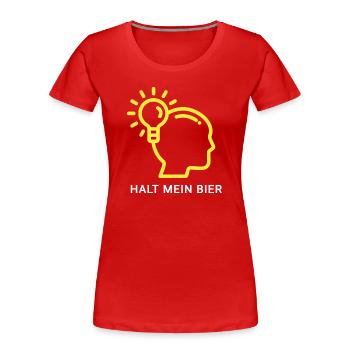 Innovatives Denk-Design mit Lichtsymbol - Frauen Premium Bio T-Shirt - Rot - Vorne - Mia (176cm)