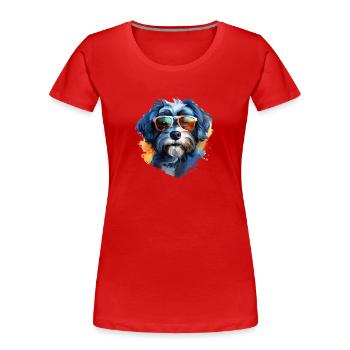 Bolonka Zwetna with sunglasses - Women's Premium Organic T-Shirt - red - Front - Mia (176cm)