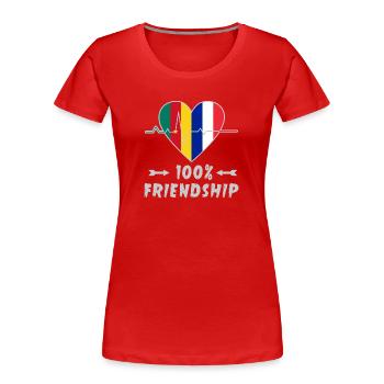 100 % amitié entre le Cameroun et la France - T-shirt bio Premium Femme - rouge - Devant - Mia (176cm)