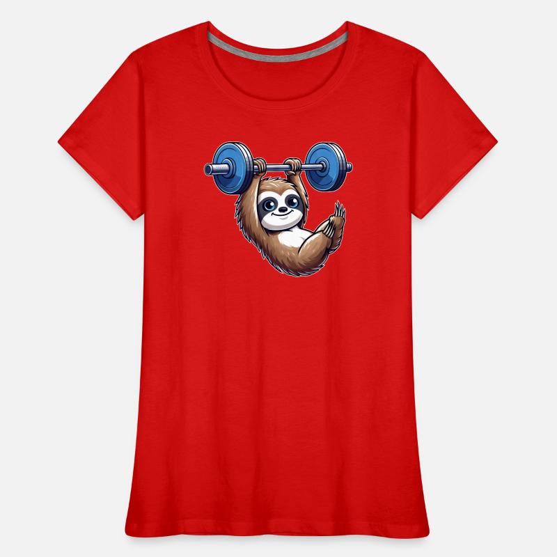 Sloth Dumbbell Pull-Up Workout Funny Women's Premium Organic T-Shirt