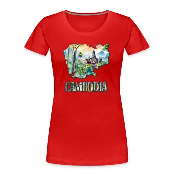 Aquarell Landkarte Kambodscha - Frauen Premium Bio T-Shirt - Rot - Vorne - Mia (176cm)
