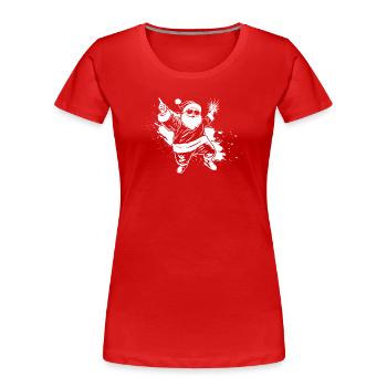 Festlicher Weihnachtsmann mit funkelndem Geschenk - Frauen Premium Bio T-Shirt - Rot - Vorne - Mia (176cm)