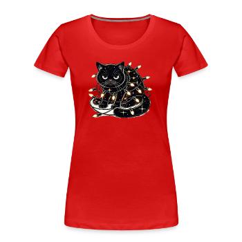 Grumpy Christmas Cat. Miau aber bitte ohne Lametta - Frauen Premium Bio T-Shirt - Rot - Vorne - Mia (176cm)