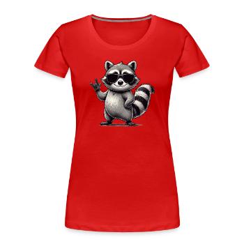 Waschbär mit Rock Pose Raccoon Rock Musik Musiker - Frauen Premium Bio T-Shirt - Rot - Vorne - Mia (176cm)