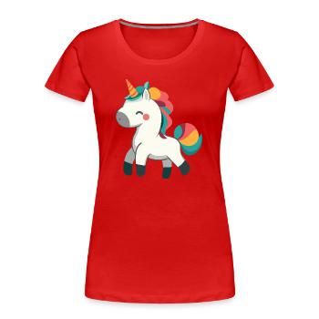 Niedliches stolzes Einhorn-Design - skurrile Cartoon-Kunst - Frauen Premium Bio T-Shirt - Rot - Vorne - Mia (176cm)