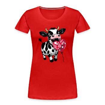 Mignon veau avec ballon coeur - Drôle de veau - T-shirt bio Premium Femme - rouge - Devant - Mia (176cm)