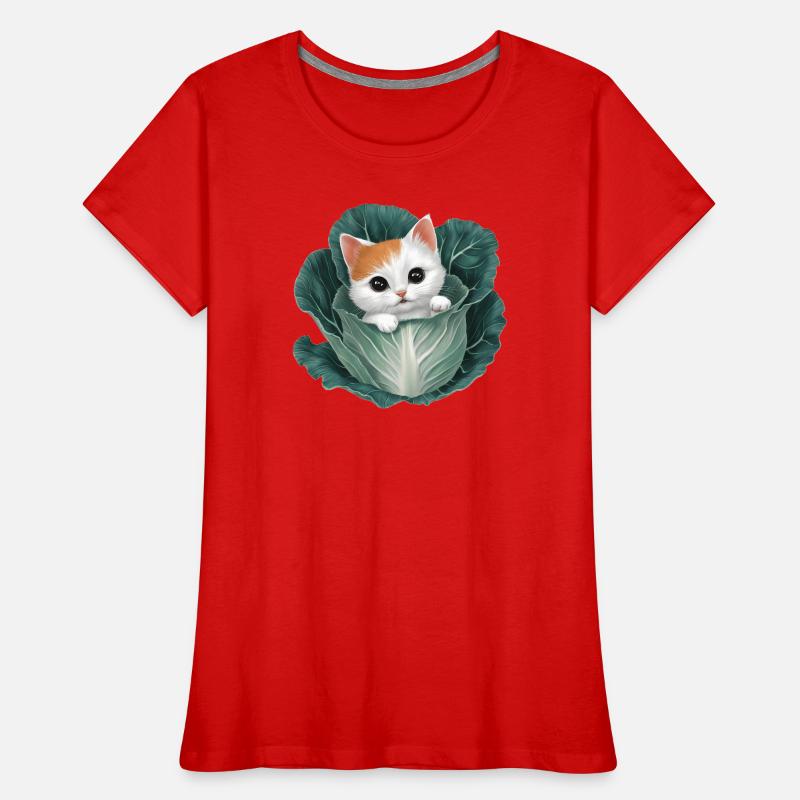 Kitten Peeking from Cabbage Leaf Women's Premium Organic T-Shirt
