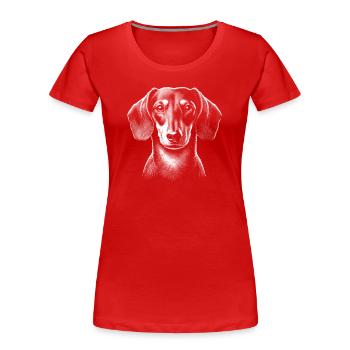 Tête de teckel mignon en noir et blanc portrait - T-shirt bio Premium Femme - rouge - Devant - Mia (176cm)