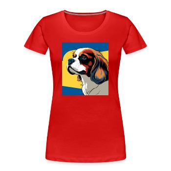 Chien cavalier king charles stylisé pop art - T-shirt bio Premium Femme - rouge - Devant - Mia (176cm)