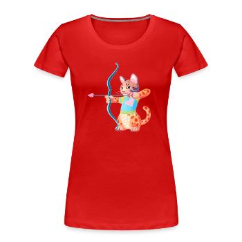 Blauherz-Bogenschützen-Katze - Frauen Premium Bio T-Shirt - Rot - Vorne - Mia (176cm)