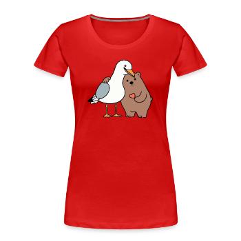 Mer du Nord Mouette Ours Brun Amitié Amour Maigre - T-shirt bio Premium Femme - rouge - Devant - Mia (176cm)