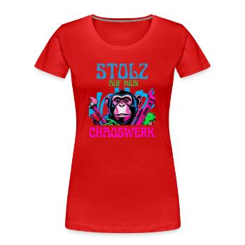 Fière de mon chaos – DIY Monkey - T-shirt bio Premium Femme - rouge - Devant - Mia (176cm)