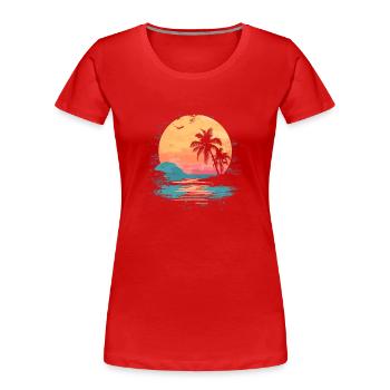 palmier coucher de soleil soleil d’été - T-shirt bio Premium Femme - rouge - Devant - Mia (176cm)