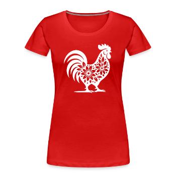 Blumen Folk Hahn Design - Frauen Premium Bio T-Shirt - Rot - Vorne - Mia (176cm)