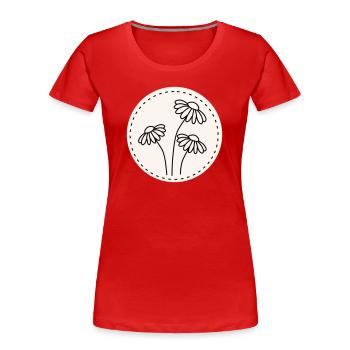 Daisy Line Art – Floral Motif Circle - Women's Premium Organic T-Shirt - red - Front - Mia (176cm)
