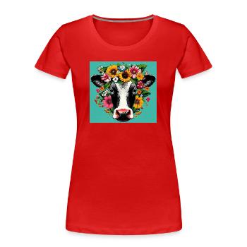 cow - Women's Premium Organic T-Shirt - red - Front - Mia (176cm)
