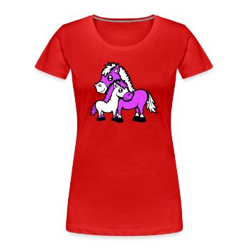 2 Mignon Chevaux Enfant Famille Maman Papa Maman Père - T-shirt bio Premium Femme - rouge - Devant - Mia (176cm)