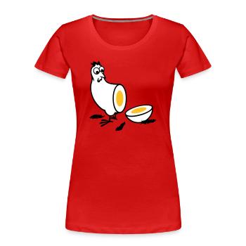 Huhn oder Ei - Frauen Premium Bio T-Shirt - Rot - Vorne - Mia (176cm)