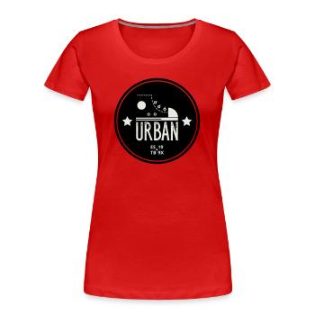 Urban Style Badge Featuring Red Sneaker and Bold  - T-shirt bio Premium Femme - rouge - Devant - Mia (176cm)