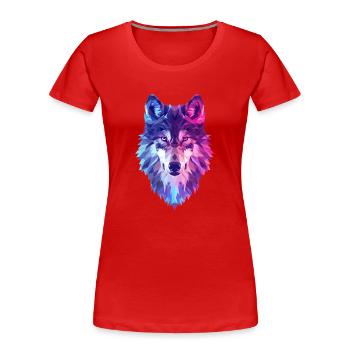 Loup géométrique aux couleurs néon - T-shirt bio Premium Femme - rouge - Devant - Mia (176cm)