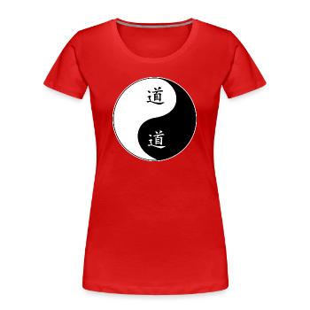 Symbole Yin Yang avec des caractères chinois - T-shirt bio Premium Femme - rouge - Devant - Mia (176cm)